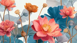 夏日绽放的多彩荷花图景