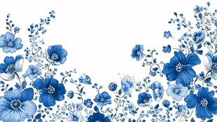 蓝白花卉边框装饰图案