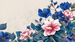 蓝粉花卉装饰画