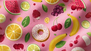 缤纷水果与甜甜圈图案