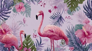 粉色火烈鸟与热带花卉图案