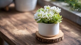 白色小盆栽多肉植物特写