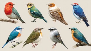 多彩小鸟栖息枝头