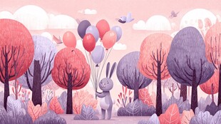 兔子林间持气球梦幻场景