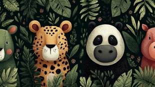 森林动物萌趣插画