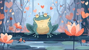 浪漫森林中的可爱青蛙