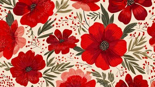 红色花卉图案背景纹理
