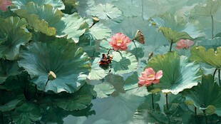 夏日荷塘诗意油画美景