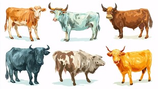 多样色彩的牛类插画集合