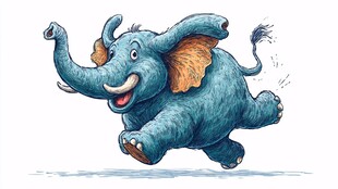 跳跃的蓝色大象插画