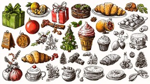 圣诞主题手绘美食与装饰