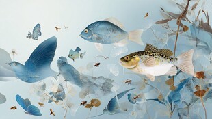 梦幻水世界中的鱼鸟共舞