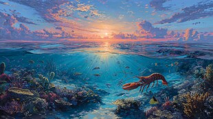 日落时分的海底奇幻景象