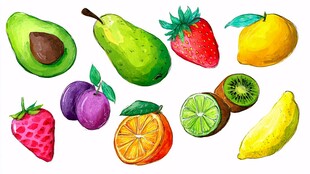 缤纷多彩手绘新鲜水果集合