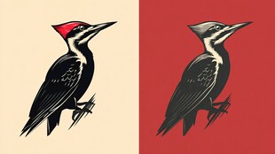 啄木鸟双色插画设计