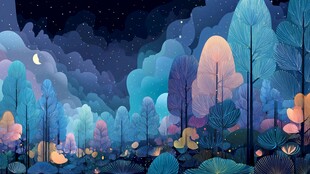 梦幻森林月夜奇幻景象