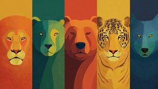 多彩猛兽头像插画