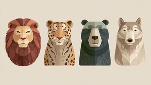 野生动物头像插画集合