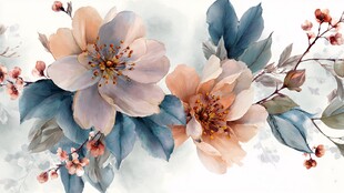 水彩花卉 柔美花朵与绿叶