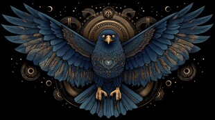 神秘蓝羽飞鸟的奇幻图腾