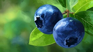 饱满蓝莓带绿叶