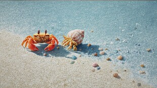 沙滩上的螃蟹与海螺