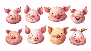 可爱猪脸表情插画集合