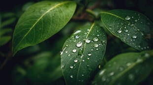 雨后绿叶 水珠晶莹的生机