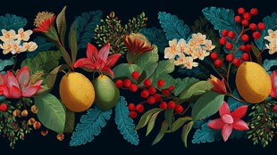 热带花卉水果装饰图案