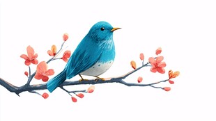 蓝鸟栖于繁花枝头