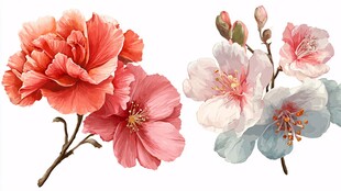 手绘多彩花卉插画