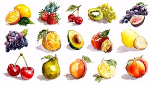 多彩手绘水果集合