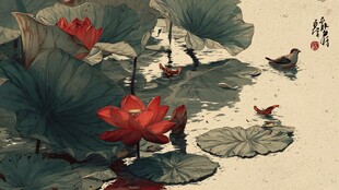 水墨荷塘间的灵动景致