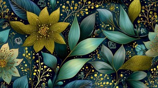 深蓝背景花卉植物图案