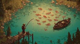 桥上独钓者与满池游鱼