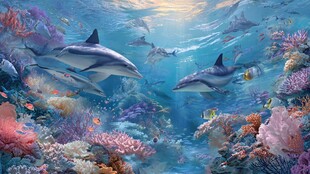 梦幻海底世界的海豚群游