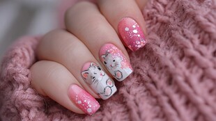 可爱猫咪美甲尽显俏皮风