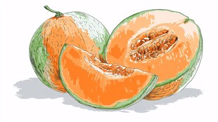 手绘香甜哈密瓜切片图