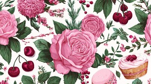 粉色花卉甜点浪漫图案