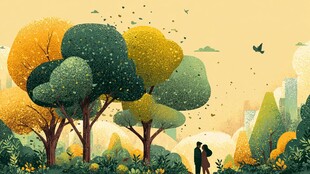 秋日林间情侣浪漫漫步