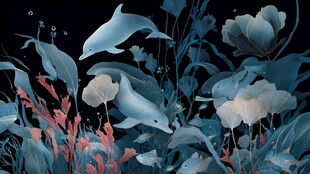 梦幻海底海豚与花卉景观