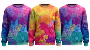 多彩花卉图案卫衣三件套