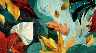 梦幻多彩植物叶片插画