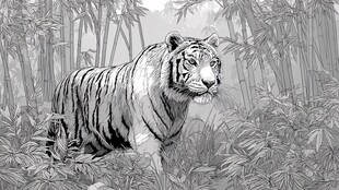 黑白森林中的威猛老虎