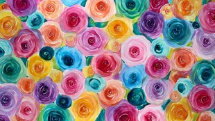 缤纷多彩手绘玫瑰花图案