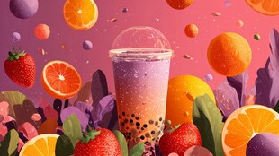 缤纷水果珍珠奶茶插画