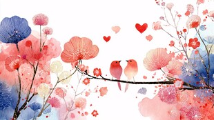 花鸟相伴绘浪漫春日图景