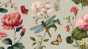 复古花卉昆虫插画图案