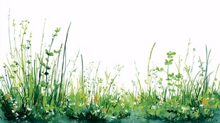 手绘清新草地花草景象