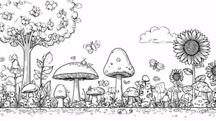 童话风森林蘑菇花草图景